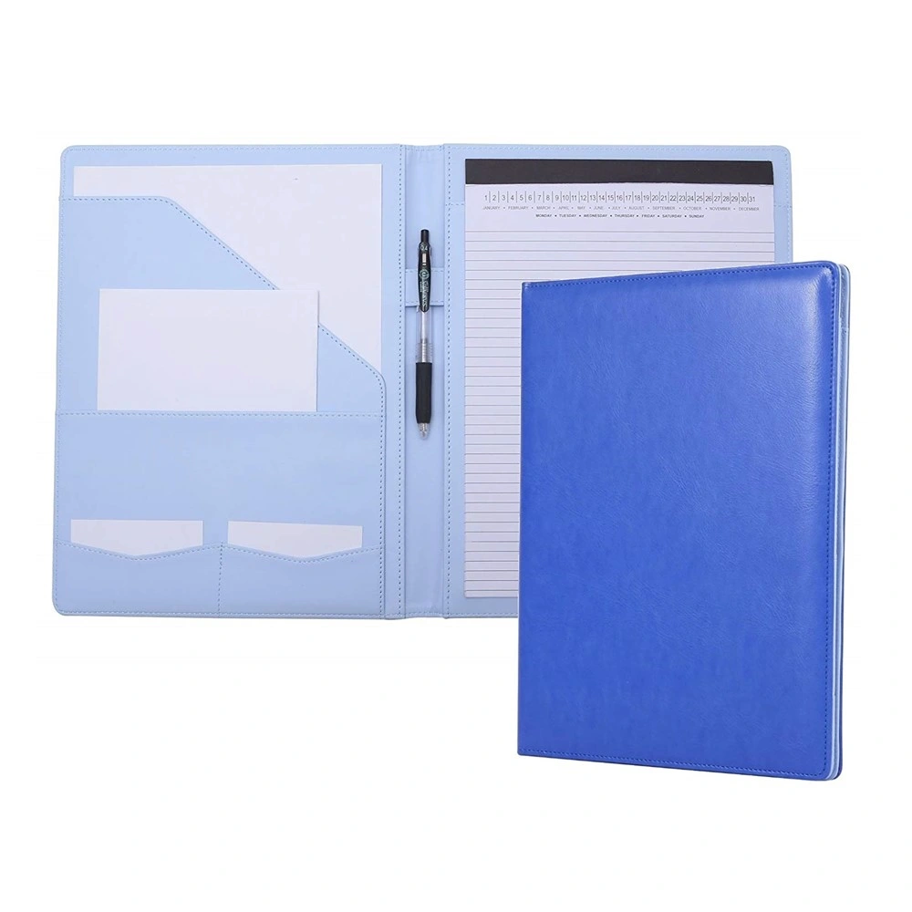 Blue Hard Cover PU Leather Folder for Interview