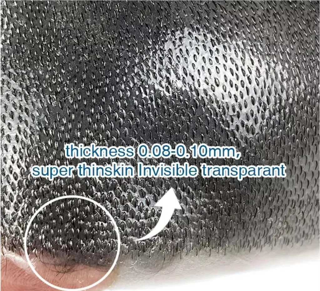 Male Hair Prosthesis 008-010mm Injection Skin Toupee Men Durable Wigs for Men 100% Human Hair System Unit Capillary Prosthesis