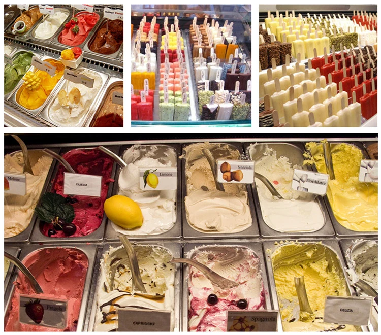 Basic Customzation Stainless Steel Pan Italian Ice Cream Display Cabinet Gelato Showcase Freezer