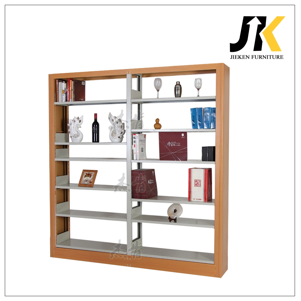 Office Furniture Double-Sided Steel-Wood Floor Bookcase Free-Standing Bookshelf