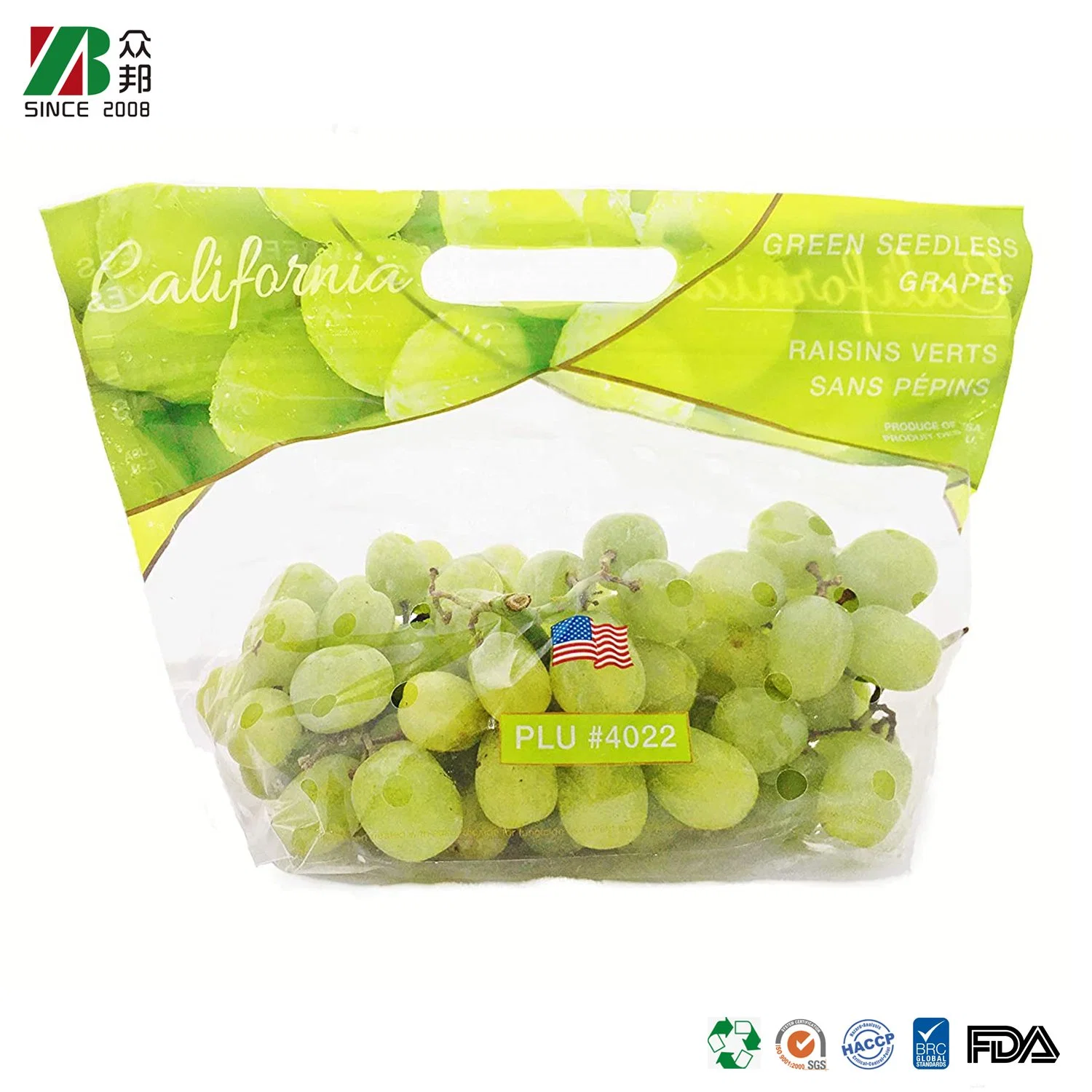 Refermable anti brouillard de grade alimentaire sac en plastique Fruits sac en plastique avec poignée