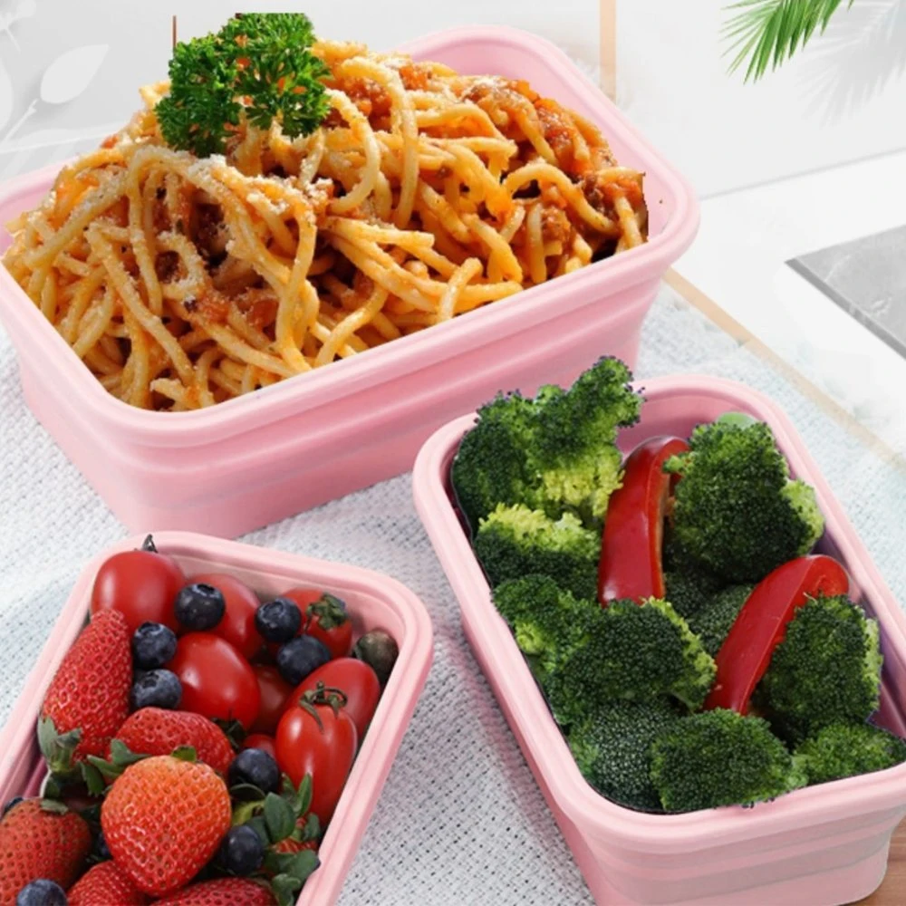 Folding Lunchbox Fresh Fruit Food Container Box with Silicone Sealing Plug Bl23461