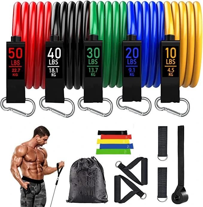 TPE Resistance Bands Sets Deluxe 17 Pieces Strength Training Fitness 150 Lbs