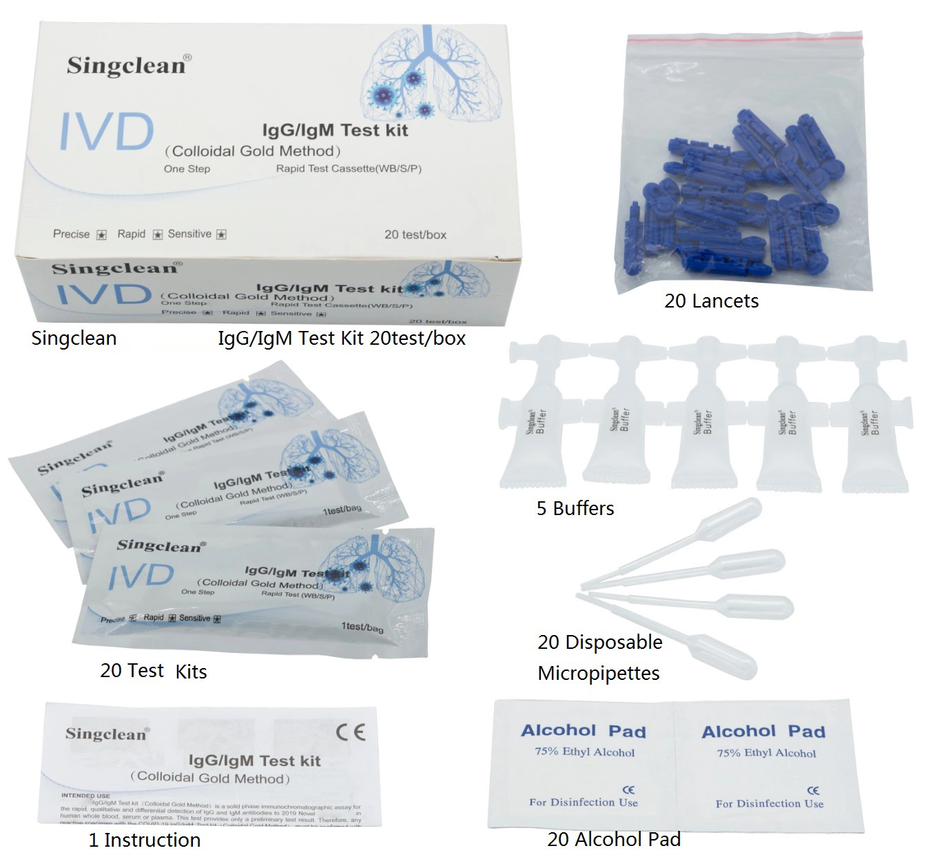 Igm o Igg Singclean Kit de Prueba rápida Kit de prueba de sangre