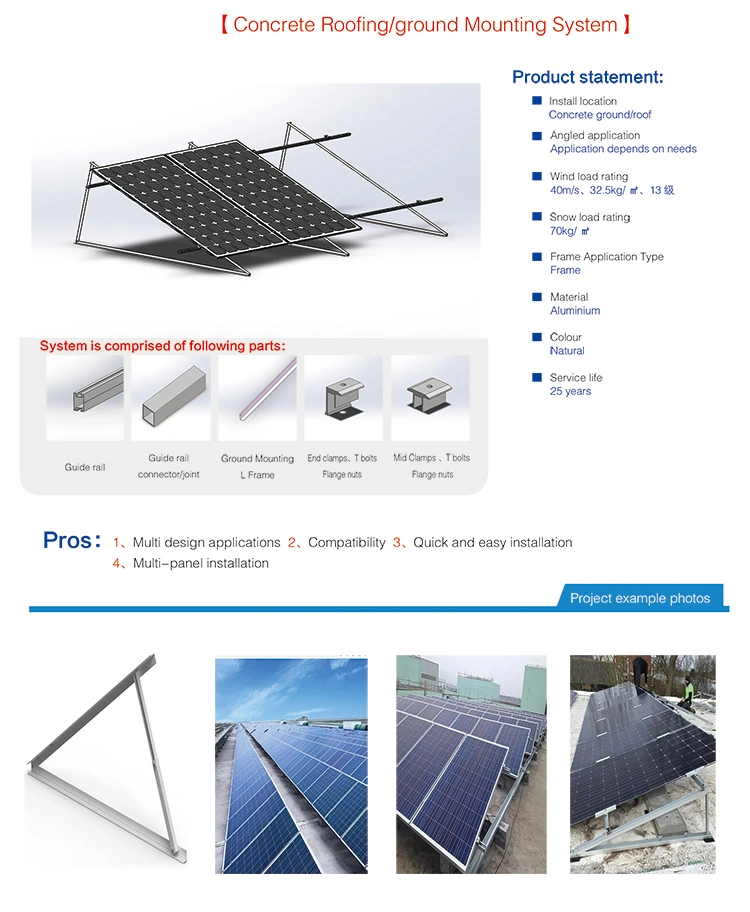 Sistema de montaje de grung/techo de hormigón Mk de alta eficiencia estructura solar