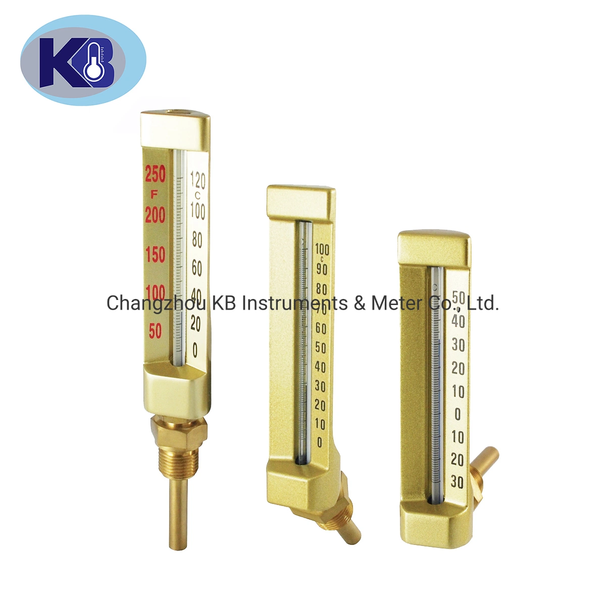 Cheap and High quality/High cost performance  Golden Finish Marine Industrial 90 V Line Industrial Glass Angle Thermometer