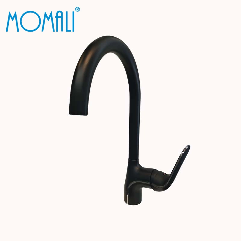 Momali Home Kitchen Vertical Tap Mixer Black Brass High Bend Deck Mounted Kitchen Faucet