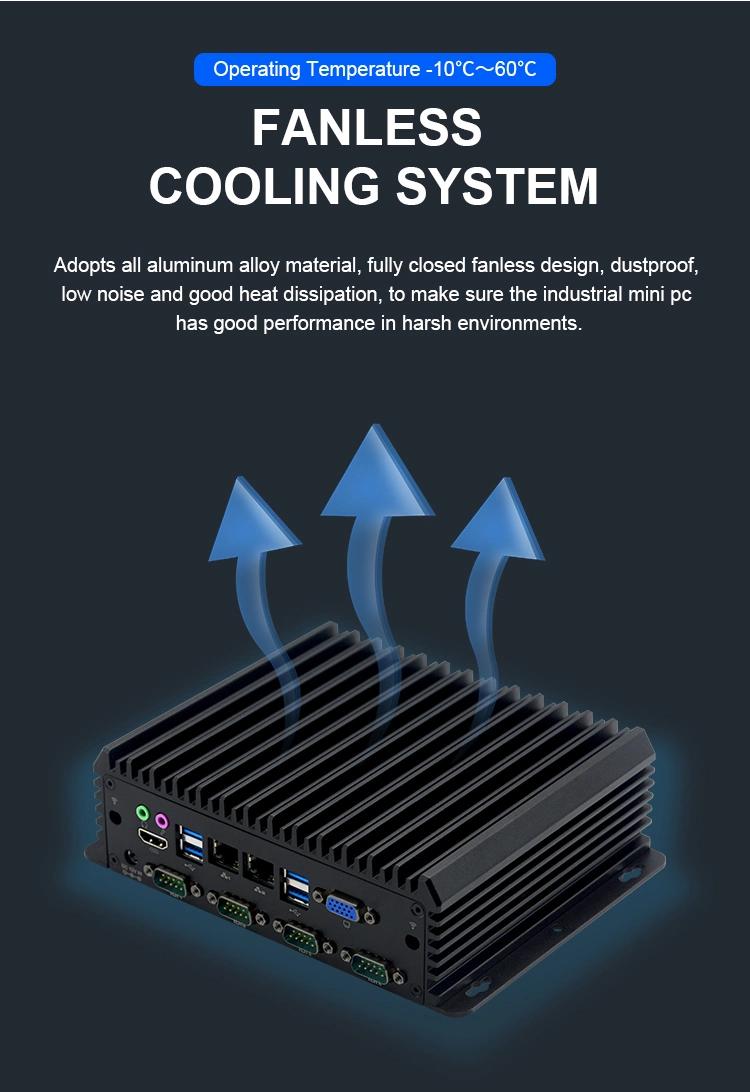 Phoenix Terminal Anti-Interference RS232 RS485 2 Gigabit Ethernet Fanless Industrial PC Mini Computer 12V