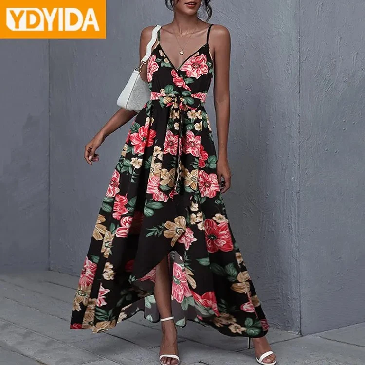 Ladies Clothes Floral Print Cotton Women Long Dress Sleeveless Skirt Apparel