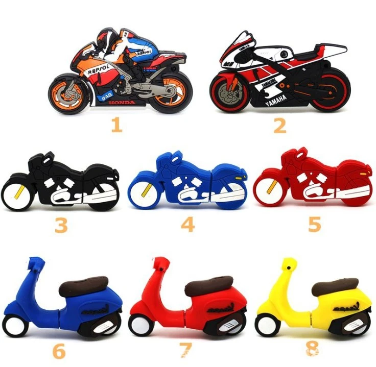 La moto 8GB 16GB 32 GB Personaliza 2D/3D de dibujos animados de PVC/discos flash USB Pen Drive/USB Flash Drive para regalo promocional