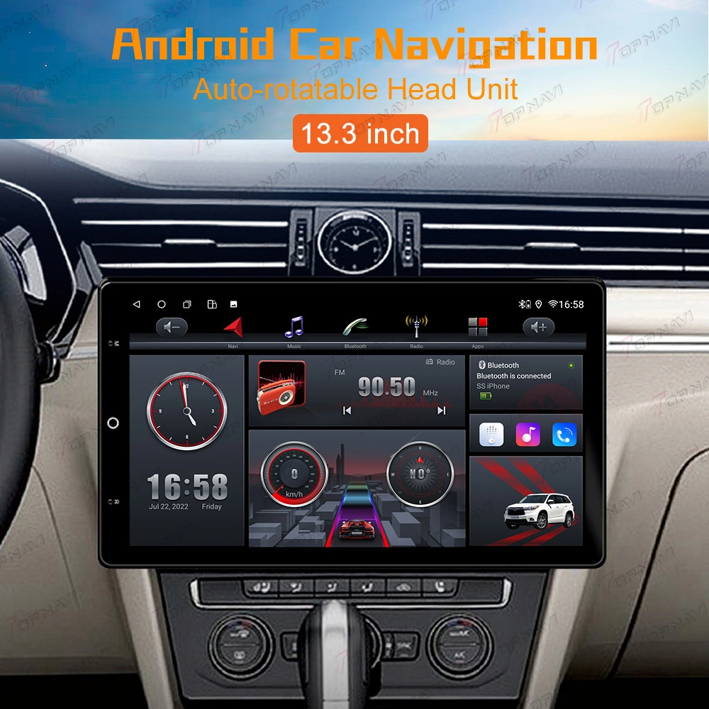 Top Navi Hot Sale de 13.3 polegadas Rádio automóvel universal rotativo Leitor multimédia para Android Auto Stereo Hyundai Jeep