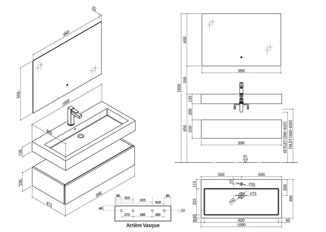 100cm Wall Hung Bathroom Furniture Set with Single Washbasin