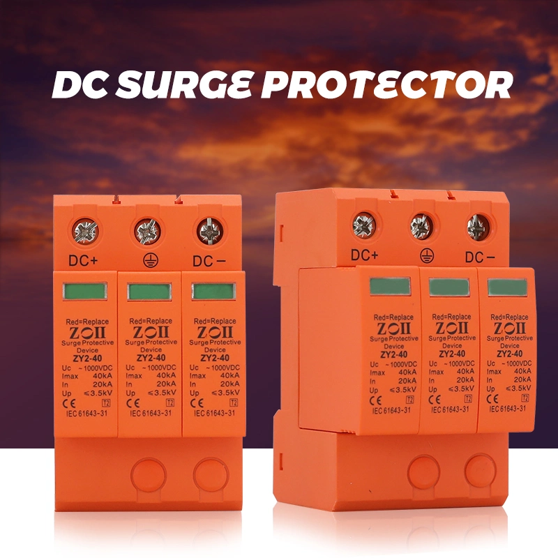 Zoii 2p 3p DC Protección contra transitorios de potencia SPD Protección de dispositivos 1000V 40kA Pararrayos para sistema Solar OEM ODM