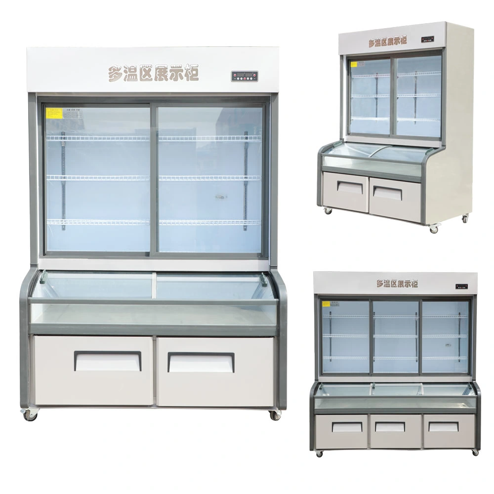 1300L comercial alimentaria refrigerador congelador de vidrio vitrina de cristal de pantalla de alimentos