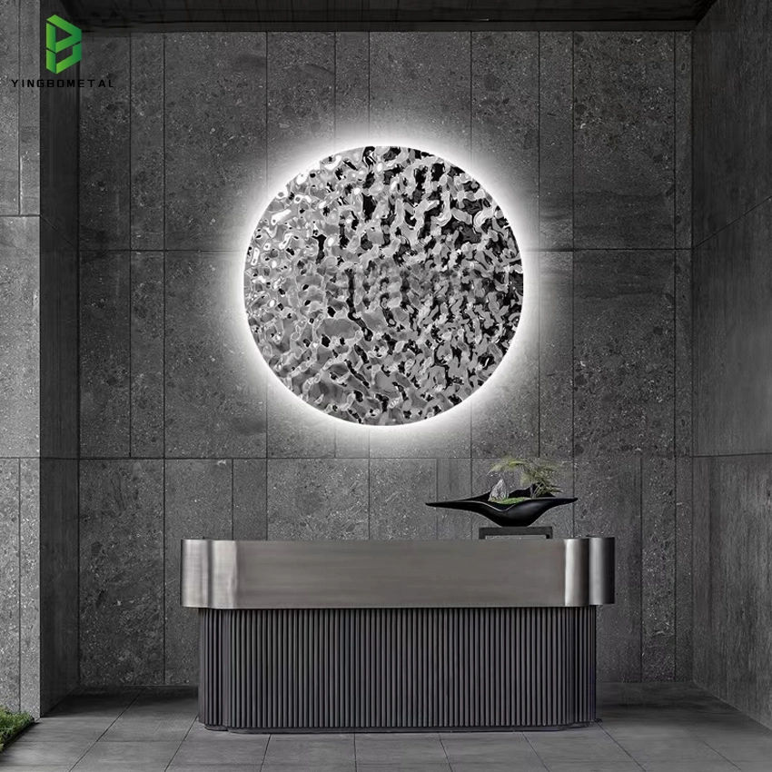 Hotel Wallboard Abstract Water Sculpture Indoor Modern Luxury Stainless Steel Wall Decor