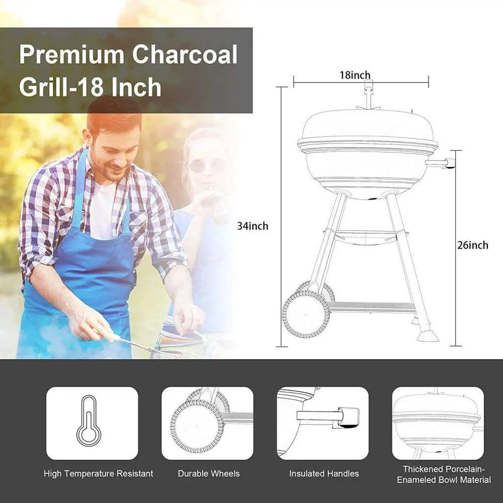 Grill Camping Grill Coal Kettle Grill Portable Holzkohle Grill mit Räder