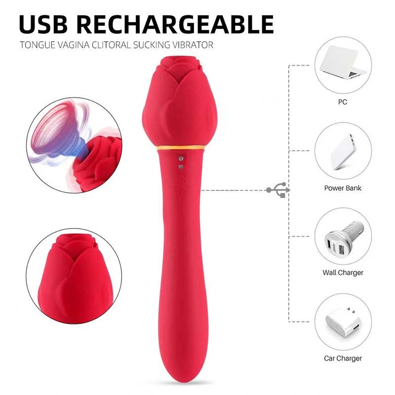 Silicone 10 Speed Dildo G-Spot Vibrator for Women Soft Wand Female Clitoris Pussy Red Sex Toys Rose Shape Heated Pussy Vibrator