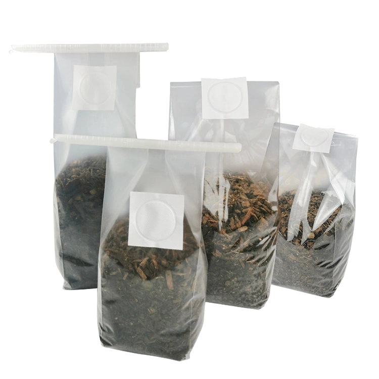 High Temperature Resistance PE PP Transparent Mushroom Grow Bag Breathable Spawn Bags with. 2 Filter Patch