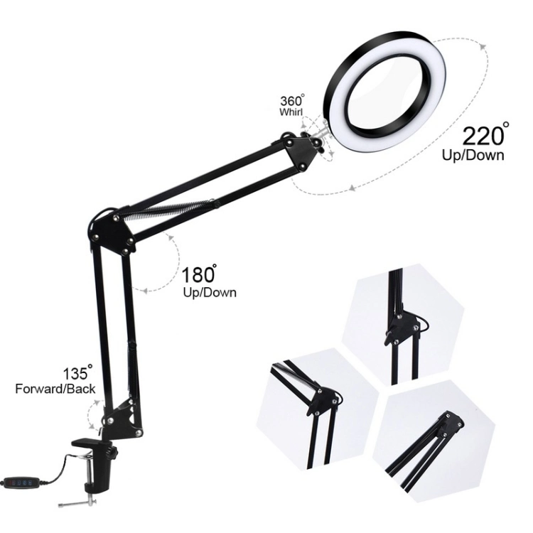USB Desktop Magnifying Lamp LED Working Lamp Dimmable Clamp Beauty Inspection Magnifier Lamp