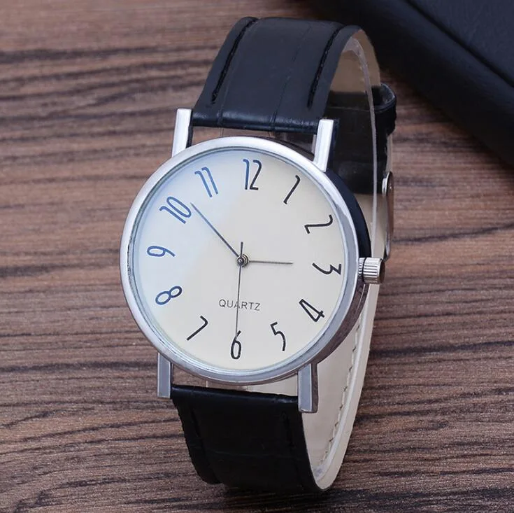 Hot Luxury Brand Geneva Watch Men Fashion Number Leather Black Casual Watch