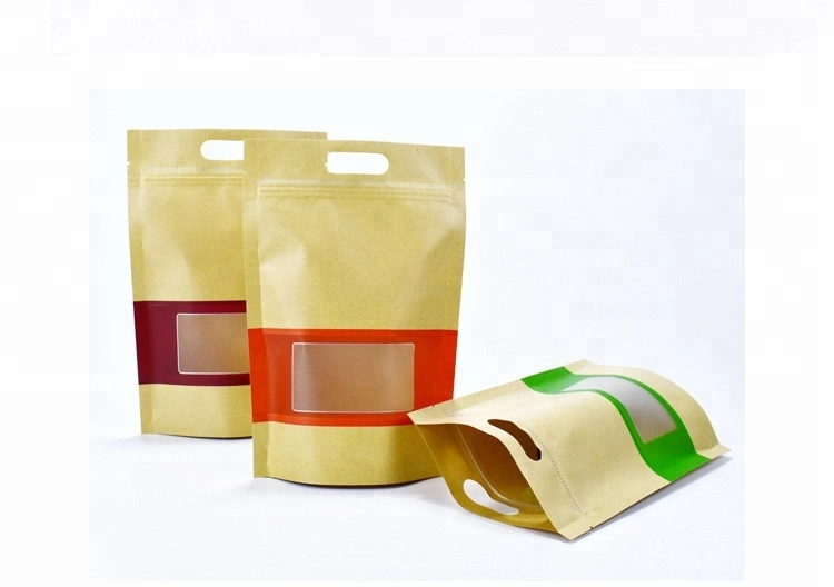 Écologique 200g 250g aliments Stand up emballage cadeau Shopping Brown Sac à papier à fermeture éclair pour sachet de céréales snack Nut Bean