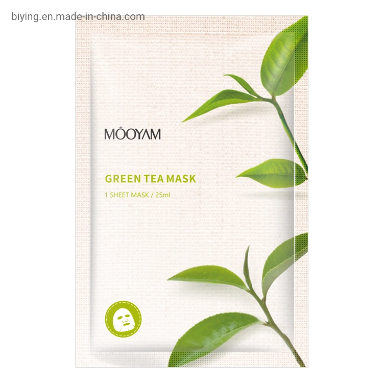 Masque facial coréen hydratant à base de thé vert, feuille de masque de beauté purifiante, lissante et raffermissante de marque privée.