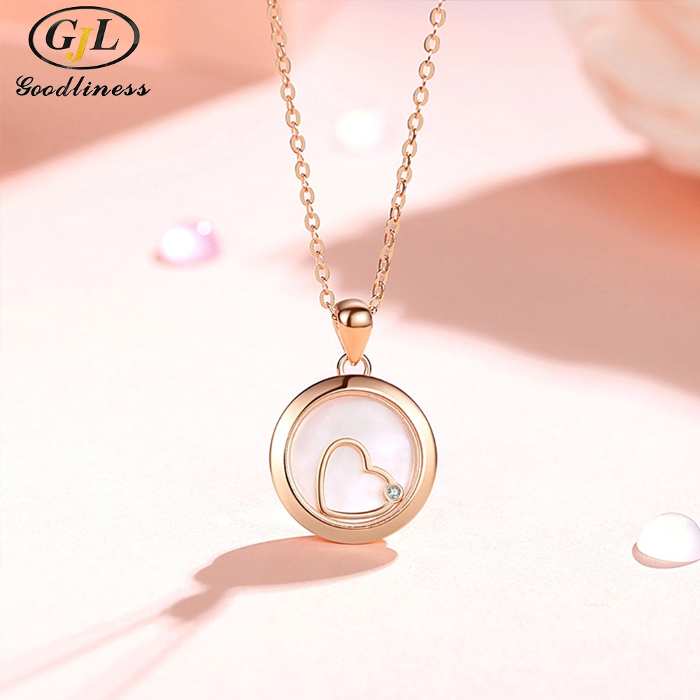 Dainty Rose Gold Women Circle Pendant Shell Necklace Silver 925