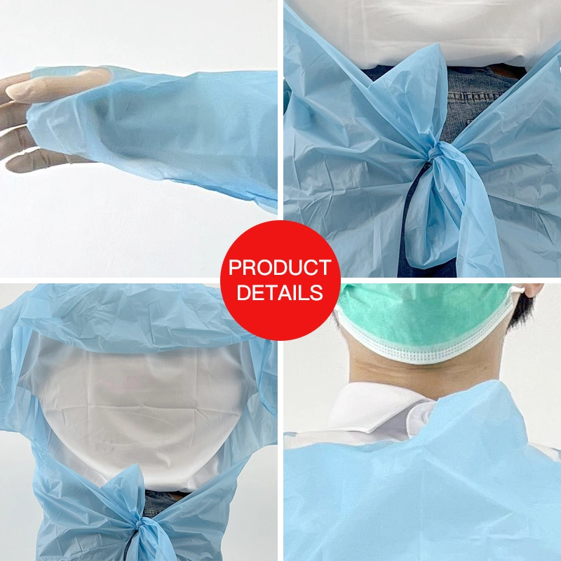 Fast Delivery En14126 CPE Gown Disposable 55g Impervious CPE Aprons Plastic with Sleeve for Inpatient Wards 510K