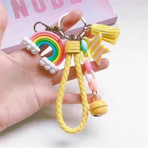 Wholesale/Supplier High quality/High cost performance 3D PVC Keychains Cute Creative Rainbow PU Leather Keyring Custom Keyholder Keychain