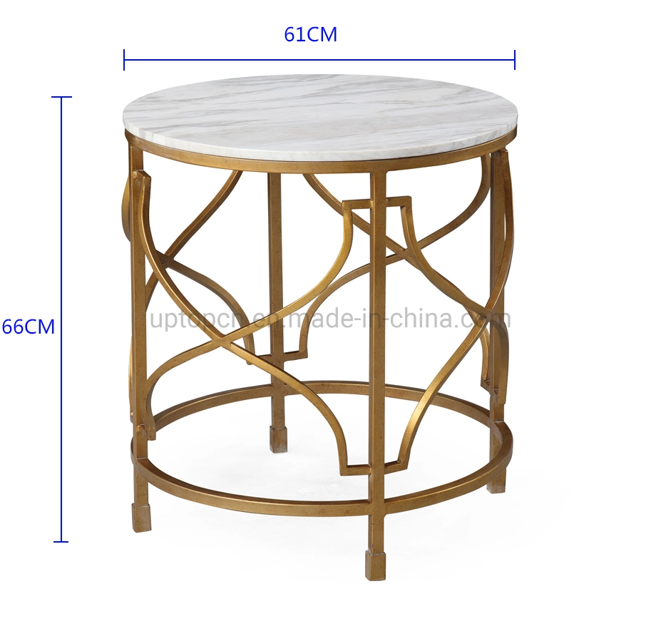 Modern Round White Marble Brass Nesting Coffee Tables