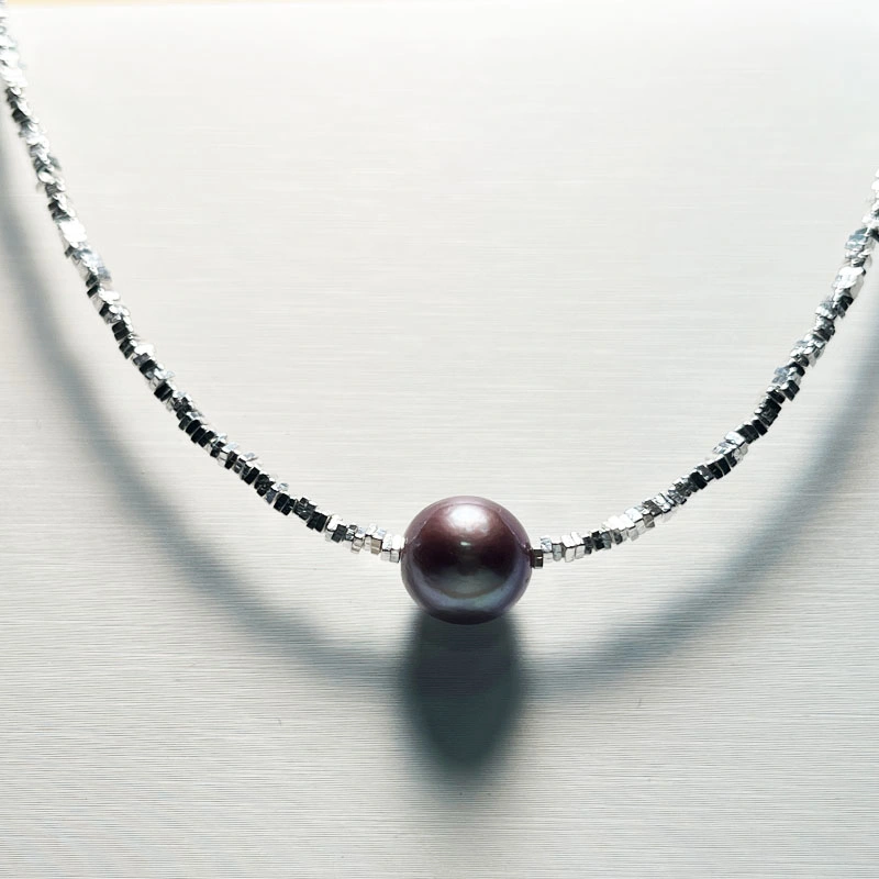 Burst Broken Silver Necklace 10-11mm Fresh Water Purple Pearl Necklace Small Collarbone Chain Jewelry (CF-PN-017)