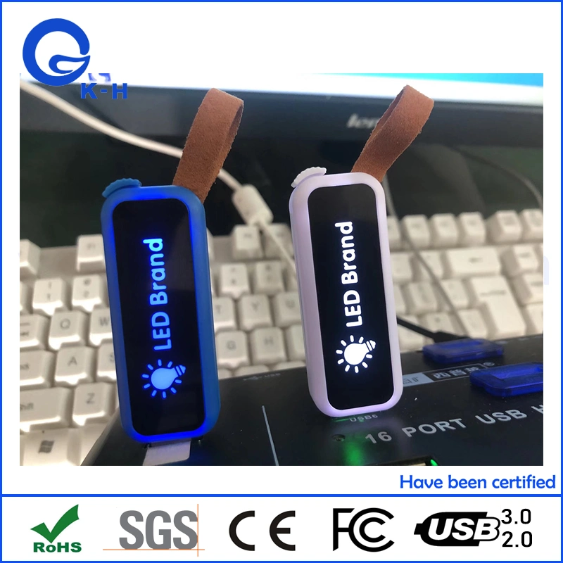 شعار LED ضوء لأعلى قرص USB Flash سعة 8 جيجابايت و32 جيجابايت 128 جيجا بايت 64 جيجا بايت