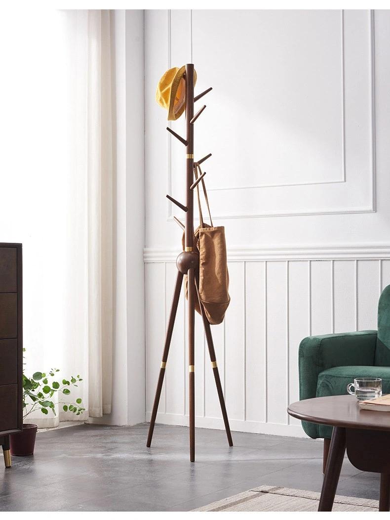 Combine Solid Wood and Brass Household Single-Pole Fortune Tree Simple Hanger