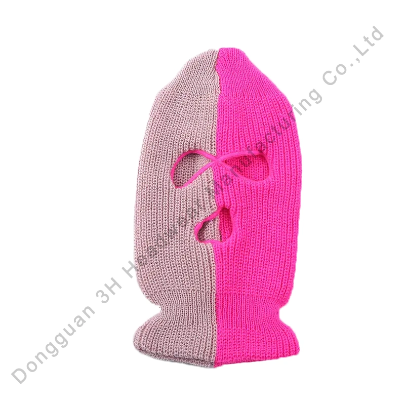 Fabricante Diseñador 3 agujero Máscara de esquí punto grueso Gorras de invierno Personalizada dos tonos Balaclava Beanie sombreros