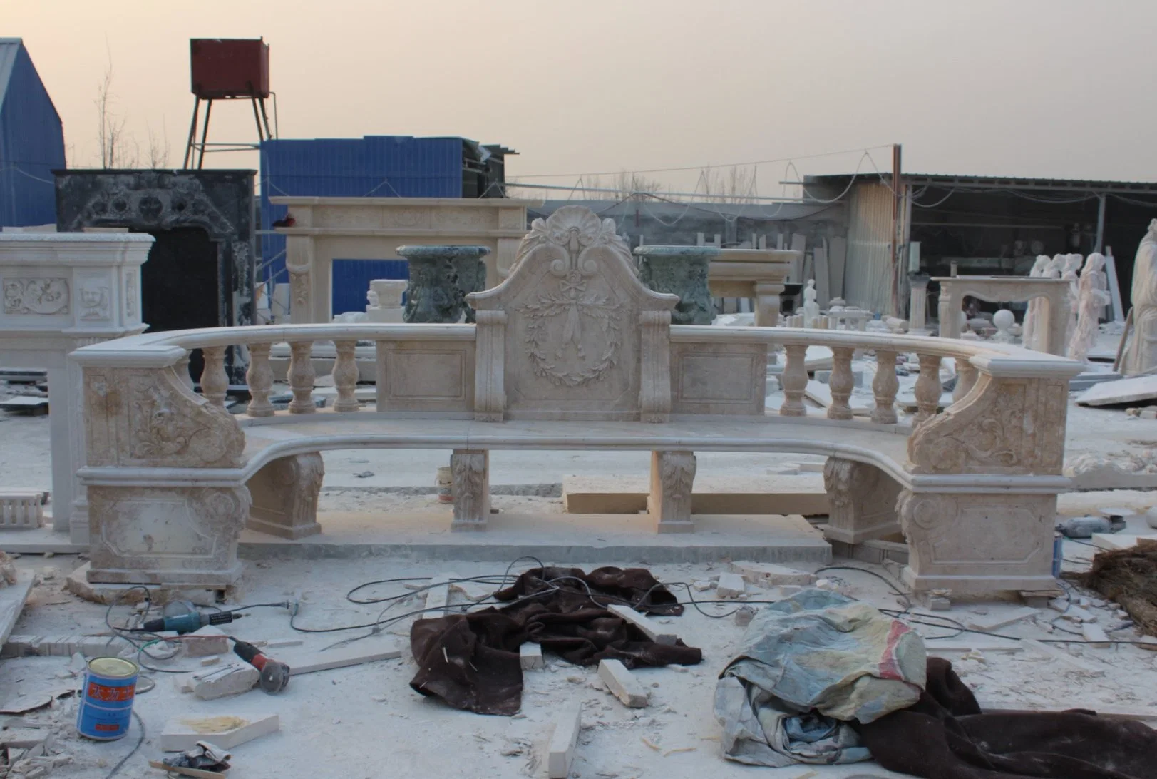 Garden Decoration Outdoor Furniture Stone Marble Carving Park Bench (SYMB-024)