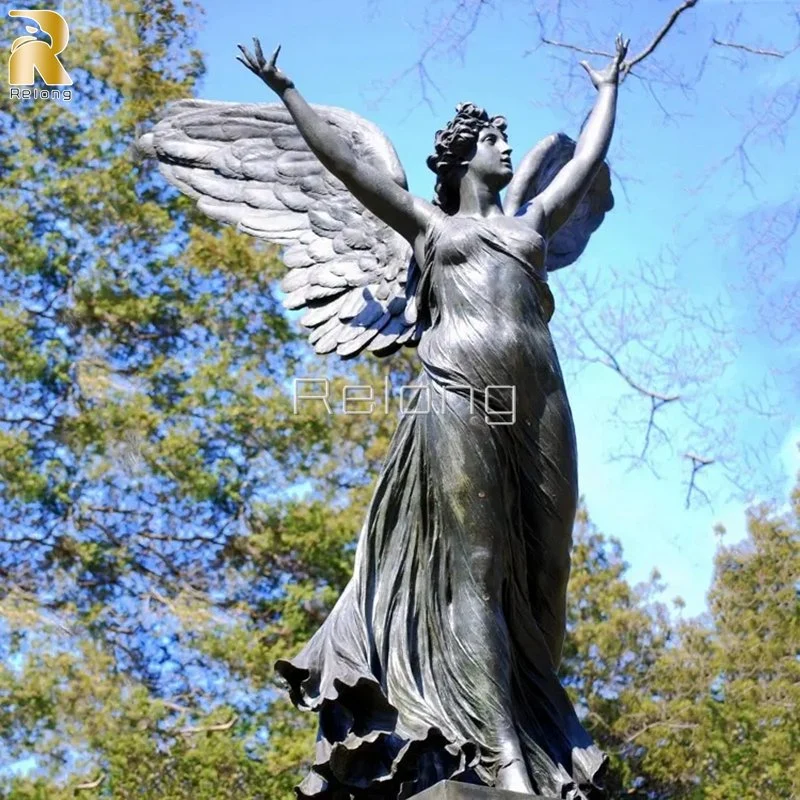 High quality/High cost performance  Outdoor Bronze Casting Guardian Angel Holding Feather Sculpture