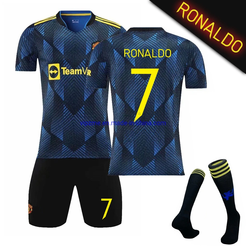 Conjunto de camisolas de futebol de atacado Quick Dry Blue Football Wear