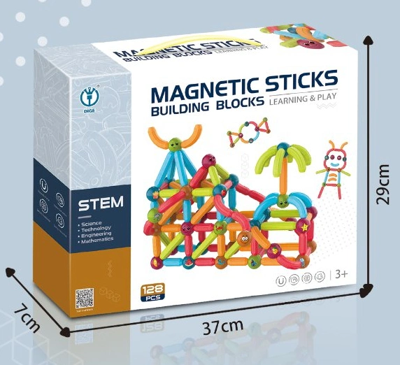 128PCS Jeux de construction magnétiques pour enfants DIY Jeu de construction Jeu de construction éducatif à vapeur avec billes magnétiques et tiges pour enfants.