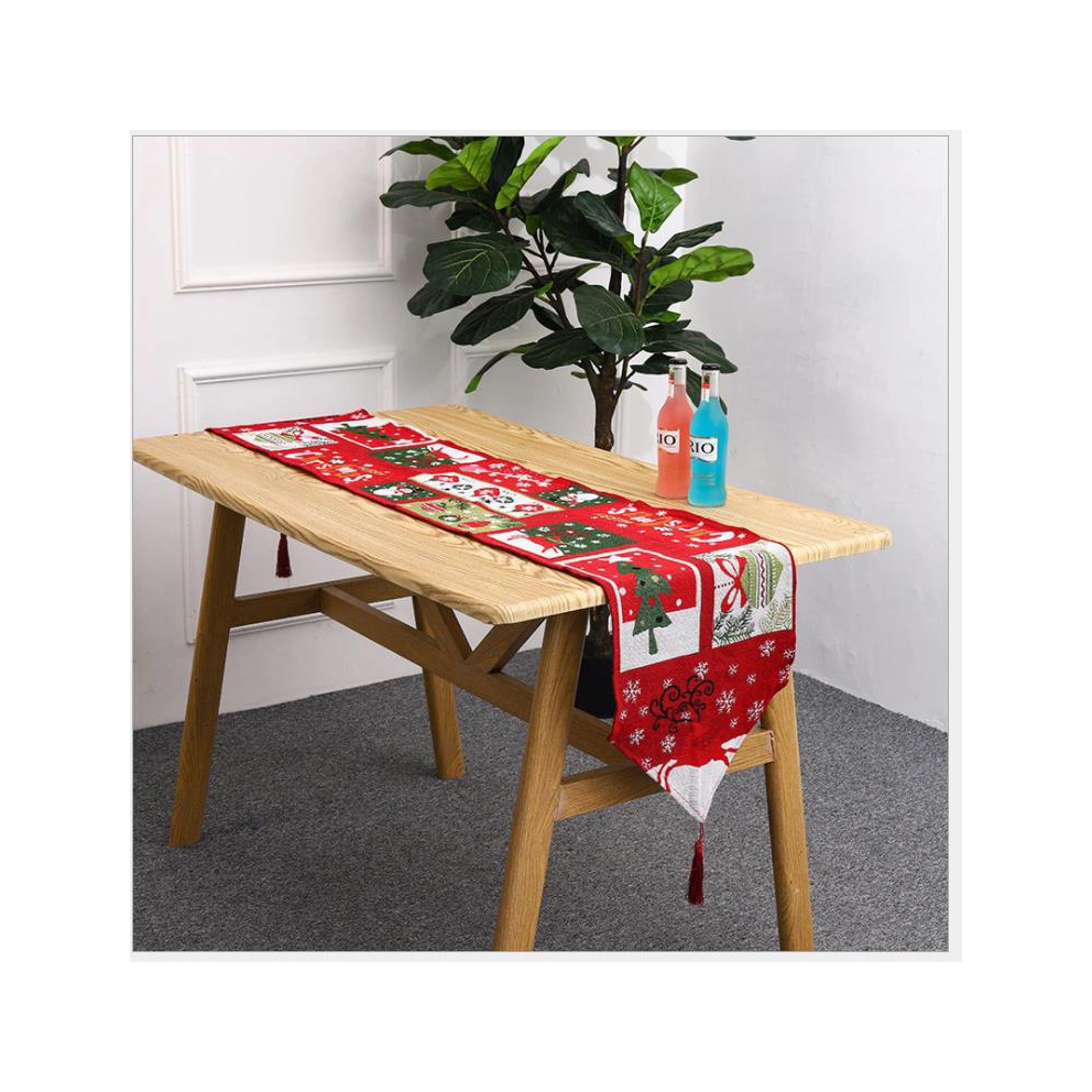 Linen Christmas 100% Dining Decoration Decorative Fabric Floral Printed Lace New Year 180cm with Placemats Red Table Runner