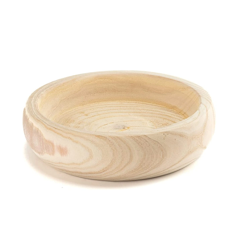 Decorative Wood Bowl Hand Carved Centerpiece Paulownia Round Dough Serving Wooden Bowls