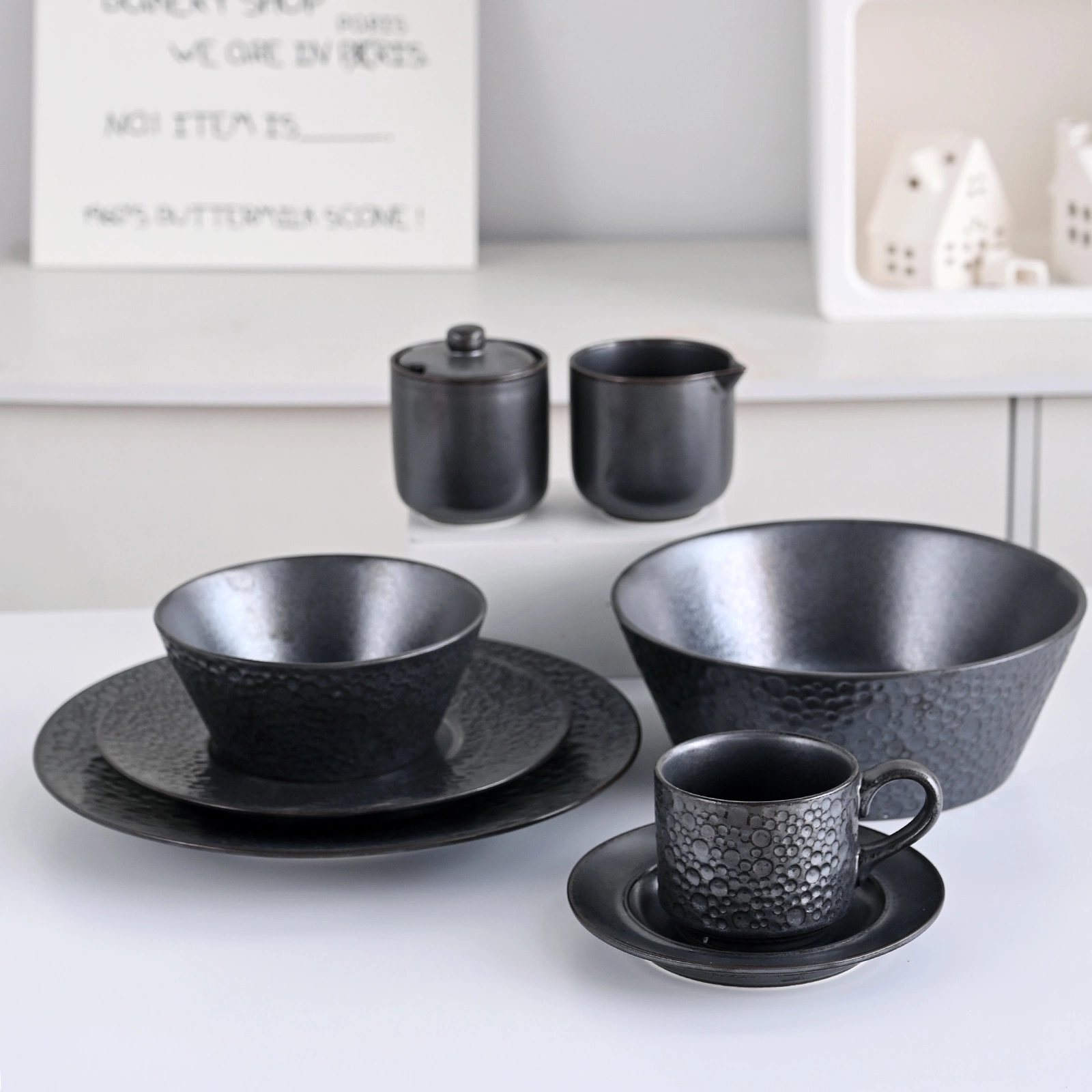 Hotel Black Ramekin Bulk rústico Clay Bowl Ceramic frutas servindo Pasta Noodle sopa salada Round Bowl Restaurante