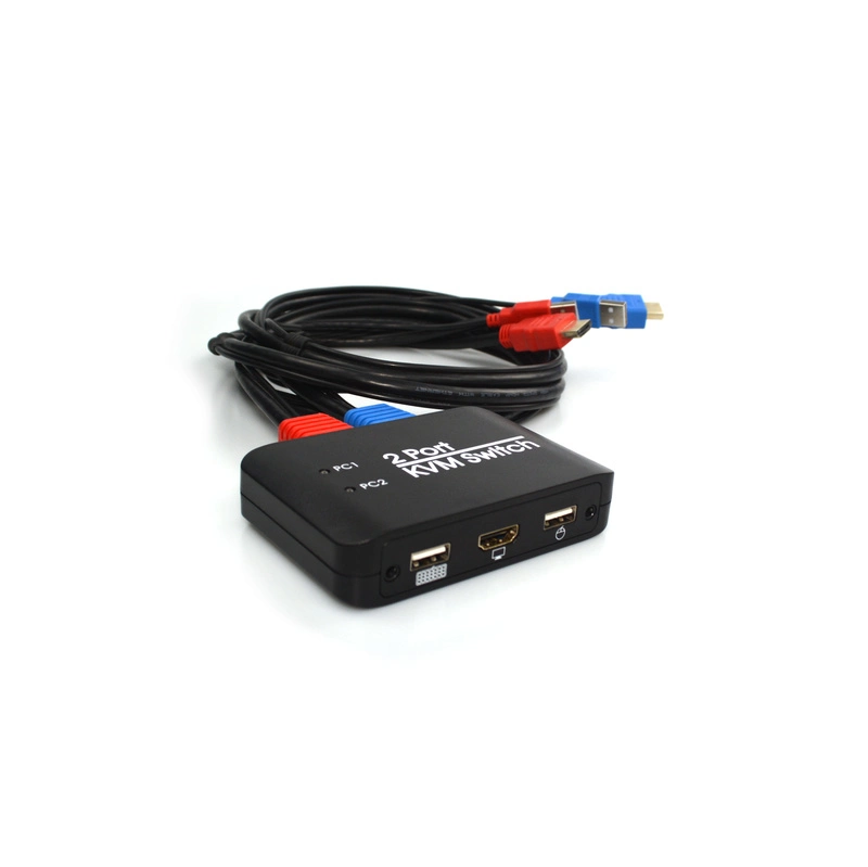 KVM-Switch mit 2 USB-HDMI-Kabel, Kabel und Fernbedienung