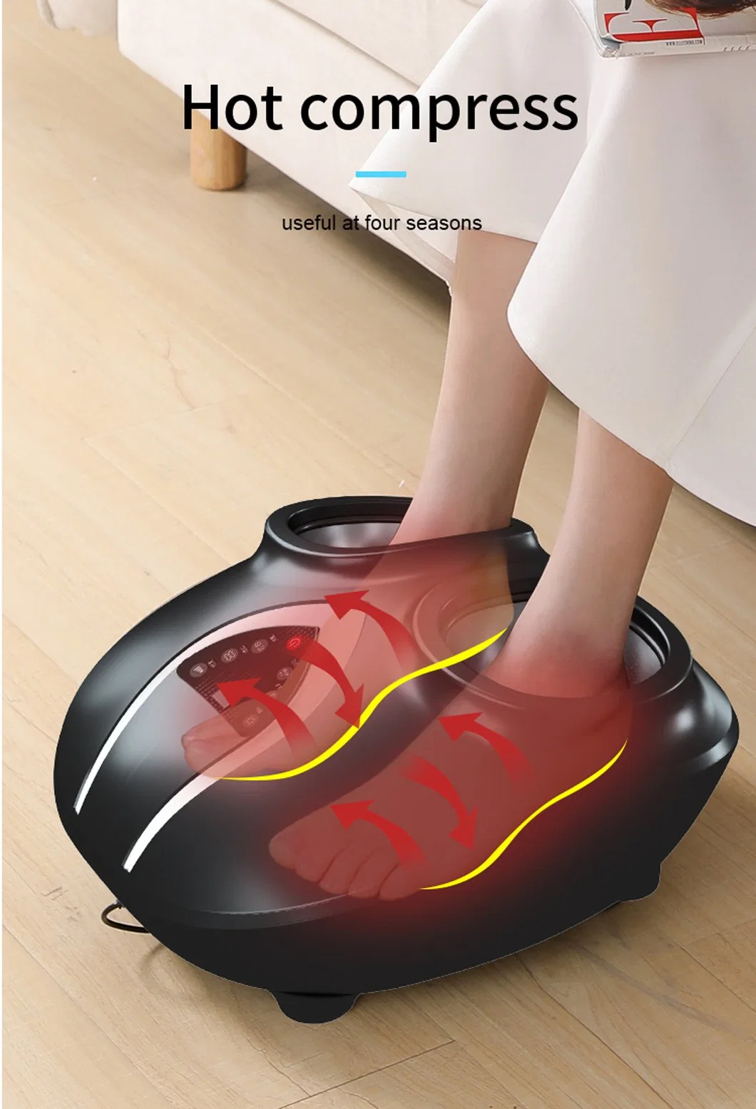 Máquina elétrica de massagem com pés vibratórios Shiatsu Ar profundo em amassar Massajador aquecido com compressão para os pés para circulação sanguínea