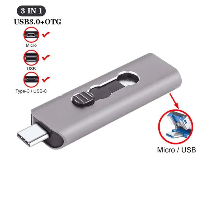 3 in 1 Extreme Type-C 256GB 128GB 64GB Dual OTG USB Flash Drive 32GB Pen Drive USB Stick Micro USB Flash Type C 16GB