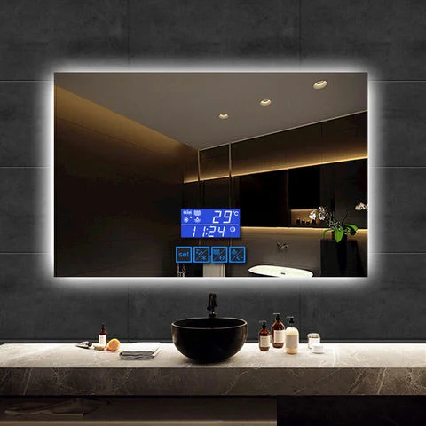 Smarttouch Customized Rectangle Wall Framed Defogger Bathroom LED Mirror Time Display