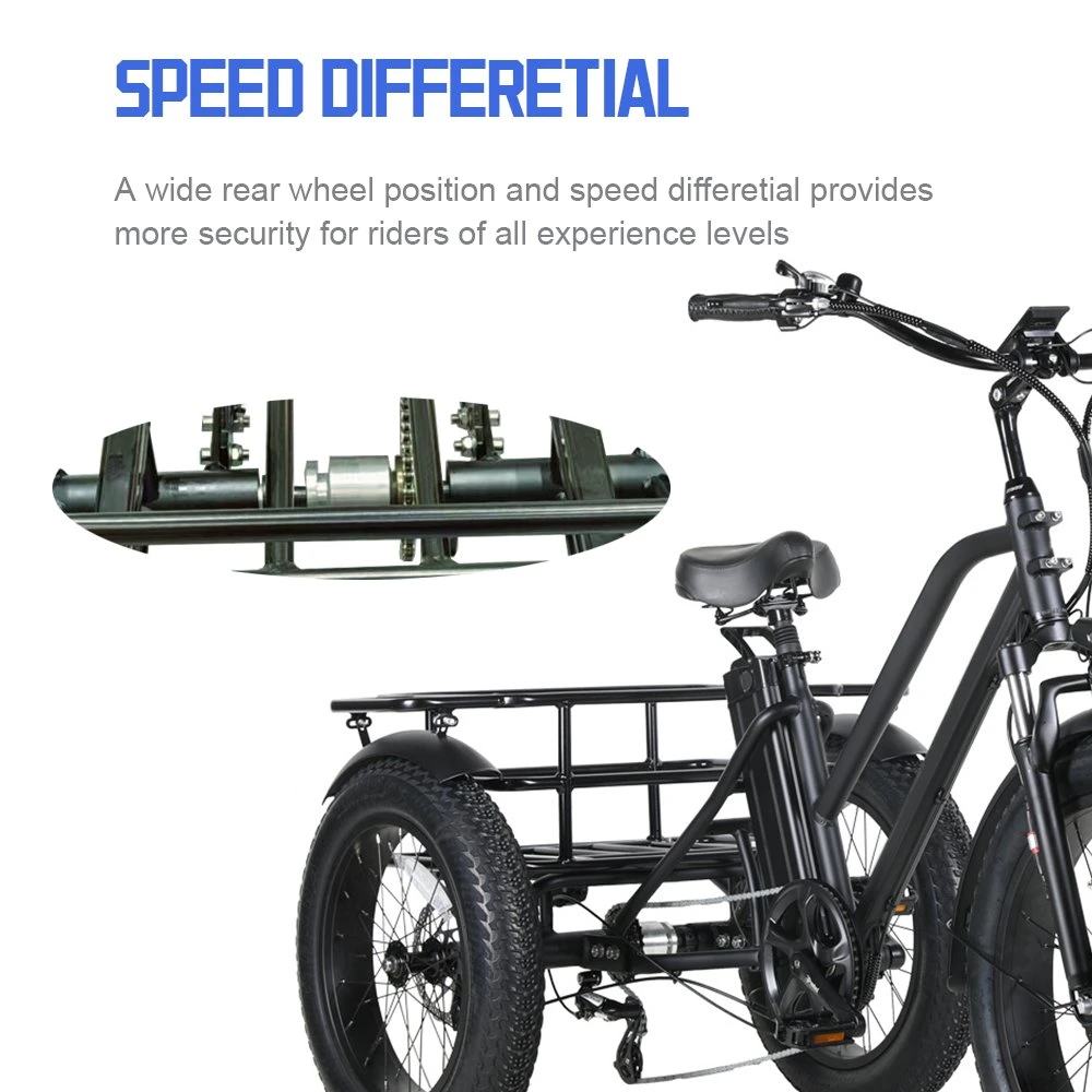 Aluminum Alloy Three Wheel 500W Fat Tire Cargo Electric Tricycle