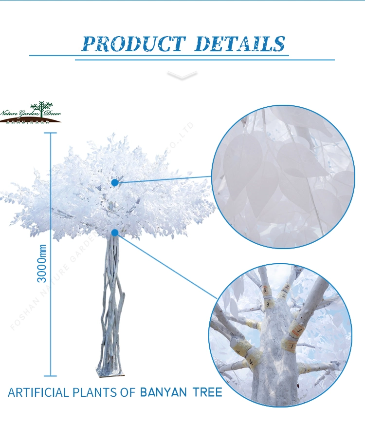 10FT Cor Branco Grande Banyan Planta para decoração branca artificial Ficus Tree