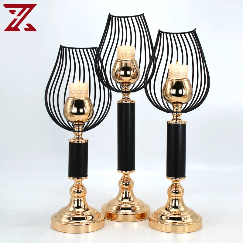 Directa de Fábrica moderna forma de linterna de metal dorado candelabro de hierro Decoración