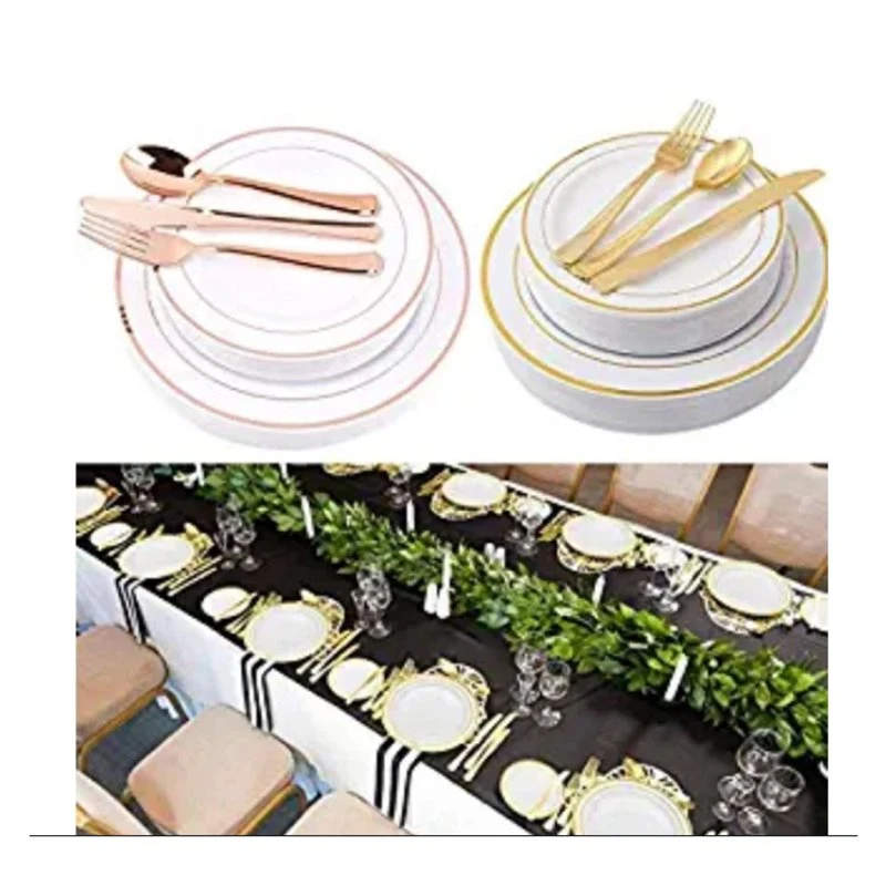 7 Inches Gold and Silver Edge Disposable Plastic Round Plate for Parties