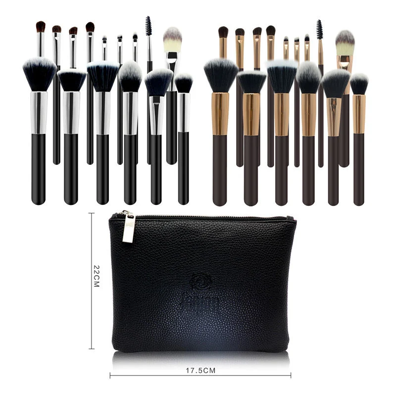 Juego de cepillos de maquillaje 15pcs café Marrón Mango de madera de su propia marca profesional de brochas de maquillaje con bolsa